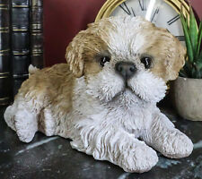 Lifelike Adorable Shih Tzu Dog At Rest With Glass Eyes Figurine Pet Pal Memorial picture