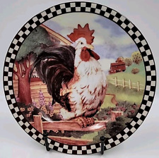 Rooster Plate Country Farm Home Decor  Chicken Black White Checkerboard Pattern picture