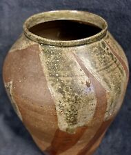 Old Japanese Tanba Ware Stoneware Pottery Storage Jar Ash Glaze 12” picture