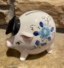 Vintage Piggy Bank Pig w/Graduation Cap and Flowers Phil Padel Imports picture