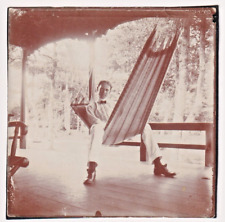 2 Photos c 1900 Handsome Man and Woman Lounging in a Hammock Under Wide Porch picture