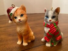 Collections Etc Christmas Cat Ornaments Hat Scarf Snowflakes 4” Lot of 2 S3 picture