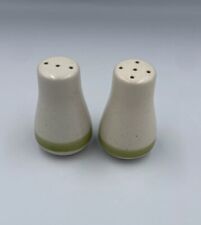 Vintage Stoneware Green Stripe Salt and Pepper Shakers Japan Collectable picture