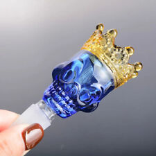Glass Funnel Bowl Glass Slide Bowl Skull Bowl with Crown 14mm male Blue picture