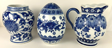 ❤️3 PC Lot Vintage Blue White China Ceramic Ginger Jar-Egg-Pitcher All 7-8