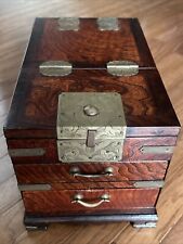 Fine Large Asian Wood Box Jewelry Chest Brass Mounts VTG Antique picture