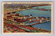 Duluth MN-Minnesota, Aerial View Grain Elevators, Harbor, Vintage c1948 Postcard picture