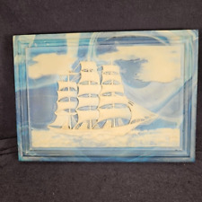 Dante INCOLAY Stone Clipper Ship Jewelry Box Walnut Nautical Sailing Vintage USA picture