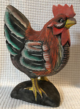 WOODEN ROOSTER HAND CARVED HAND PAINTED FOLK ART COUNTRY RUSTIC DECOR 12.5