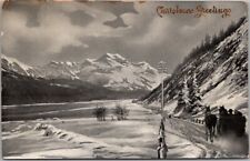 Vintage 1915 CHRISTMAS GREETINGS Postcard Sleigh Ride Scene / Mountain View picture