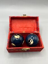 Vintage Asian Chiming Meditation Balls Yin Yang Blue with Box picture