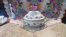 HEREND Porcelain Blue Garland Mini Oval Tureen & Lid with Butterfly Finial picture