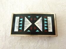 Signed Zuni Leander Othole Multi-Stone Inlaid Belt Buckle 925 Sterling Silver picture