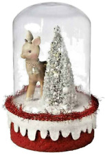 Reindeer & Snowy Pine Tree Glass Cloche Christmas Figurine Victorian Whimsies picture