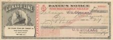 Cunard Line Steam Ship Co. Ltd. - 1920's dated Shipping Check - Checks picture