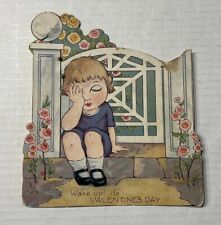 Vintage Antique 1920s Mechanical Valentine Card Wake Up It's Valentines Day picture