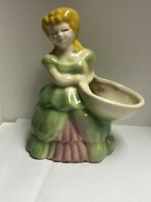 Vtg Yellowed Hair Ceramic Southern Belle Victorian Era Lady Succulent Planter picture