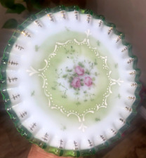 Vintage Fenton Hand Painted Charleton Rose Emerald Crest Plate picture