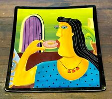 Mary Naylor Designs Hand Painted Plates Lady with Doughnuts & Coffee Wall Art picture