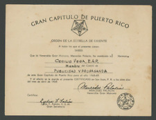 VTG CERTIFICATE / ORDEN DE LA ESTRELLA DE ORIENTE / PUERTO RICO 1968 picture