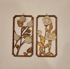Vtg MCM 50s Dart Industries Plastic Gold Flower Wall Hangings Accents Set of 2 picture