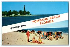1958 Greetings From Pompano Beach Multiview Sun Bathing Tourist Florida Postcard picture