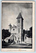 1911 St. Johns Catholic Church Building Cross Tower Rochester Minnesota Postcard picture