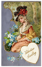 Beautiful Woman Valentine Heart Embossed Antique Postcard Posted 1909 picture