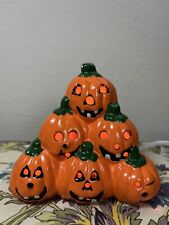 Ceramic Jack-O-Lantern Lamp Bug Light 6 Stacked Pumpkins 4+” Halloween picture
