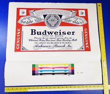 1965 GENUINE BUDWEISER 24x22 UNCUT PRESS PROOF Poster of Beer Can Label USA NOS picture