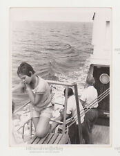 Lonely Young Lady Woman Looking Wistful at Sea Waves Boat Ship Old Snapshot picture
