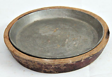 Vintage Round Cast Iron Sizzler Pan Fajita Plate With Wooden Base Serving Plate picture
