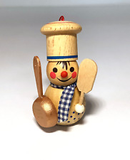 Vtg Steinbach Germany Wood Chef Christmas Ornament Cook w/ Pan & Paddle 3