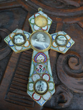 Vintage Italian Micro Mosaic Cross Pendant Pope pius XI picture