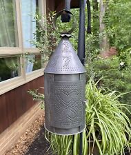 Vintage Primitive Style Punched Tin Lantern Table or Hanging Lamp 16