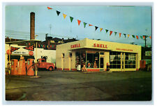 c1950s Bob Sosbe's Shell Service, Downtown Crawfordsville Indiana IN Postcard picture