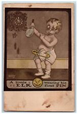 Artist Signed Postcard BPOE Masonic A Little Elk Wearing His First Pin c1910's picture