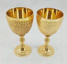 2 pcs Premium Goblet Solid Brass Royal Wine Cup Handmade Vintage Medieval Gothic picture