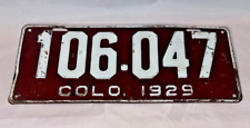 1929 Colorado Passenger License Plate # 106-047 Original, Not Restored picture