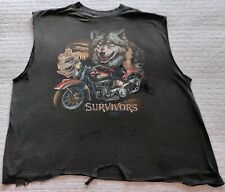 VTG 3D Emblem Harley Davidson Thrashed Cut Off SURVIVORS WOLF 8Os T Shirt XL  picture