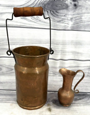 VINTAGE COPPER TALL BAILED BUCKET / SMALL HAMMERED PITCHER picture