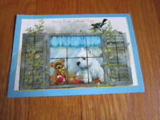 USED Card White Scottie Dog Teddy bear in window Giordano Studios 2005 Cute Art picture