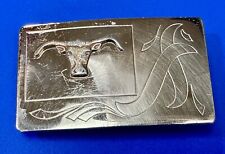 Raised Texas Longhorn Beautiful nickel silver engraved ribbon belt buckle picture
