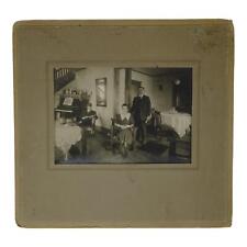 Vintage 1930s Family Portrait Photograph Man Woman Son in House w Piano picture