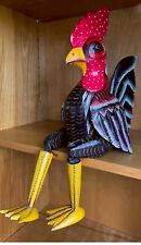 Vintage Carved Wooden ROOSTER Chicken Hand-Painted Hinged Shelf-Sitter 19”Folk picture