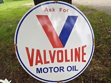 LARGE VINTAGE VALVOLINE MOTOR OIL PORCELAIN METAL GAS STATION SIGN 30