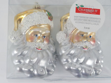 Christmas Ornaments Shatterproof Celebrate It Santa Silver Gold Original Box 2pc picture