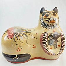 Vintage Tonala Artisan Cat Folk Art Burnished Pottery Ceramic Mexican Very Large picture