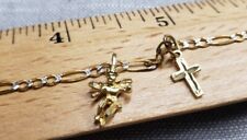 Vintage Bracelet 10k & 14k Gold Angel & Cross Pendants Christian H90 picture