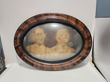 Oval Antique Tiger Stripe Wood Photo Frame Bubble Convex Glass Picture 2 Men picture